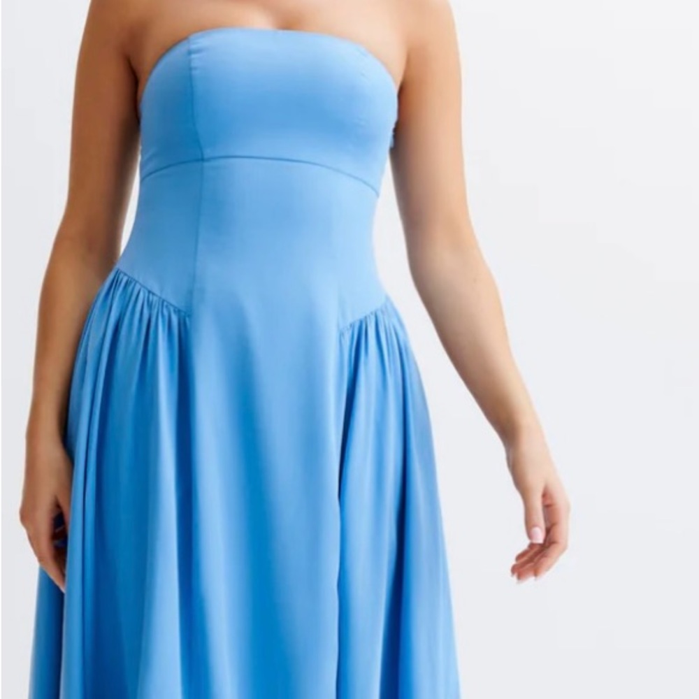 Meshki Carmele Cotton Gathered Midi Strapless Dress - Iris Blue